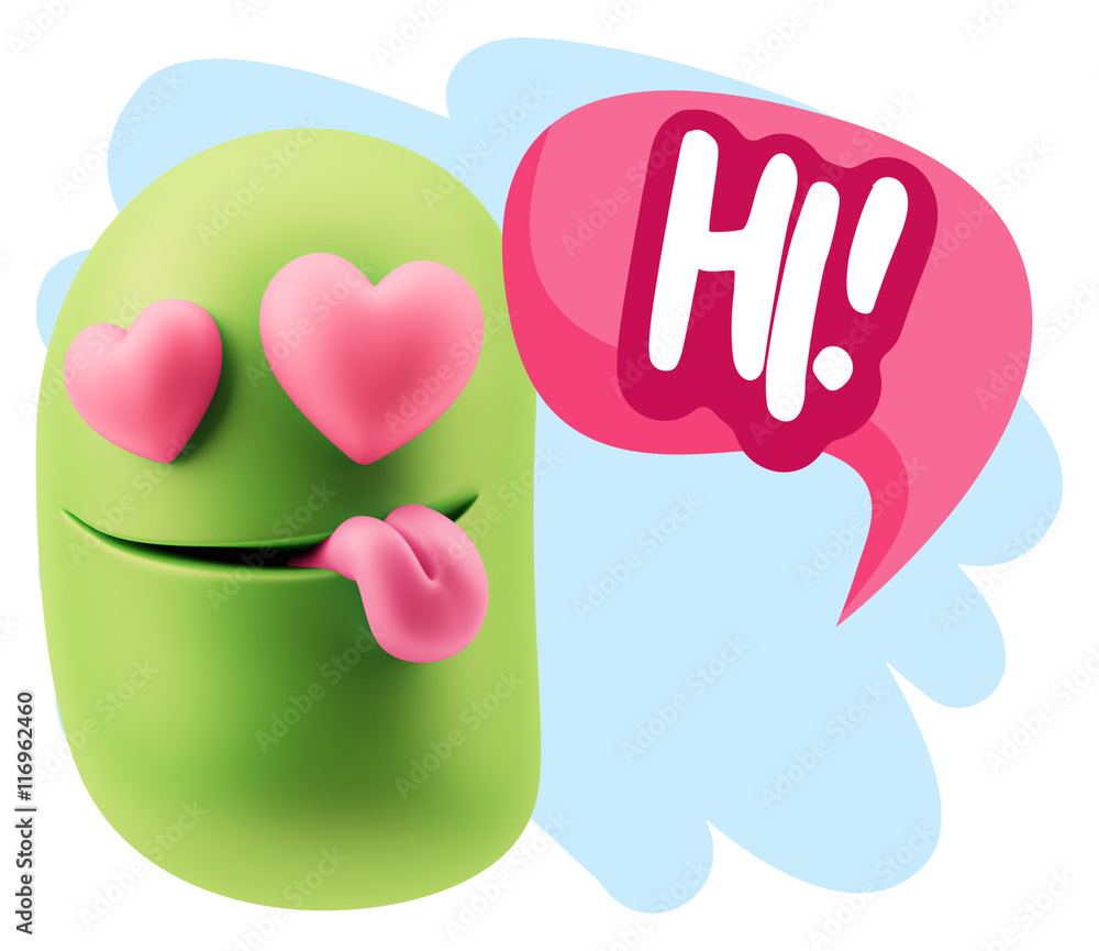 3d Rendering. Emoji in love with heart eyes saying Hi with Color 3d Rendering. Emoji in love with heart eyes saying Hi with Color