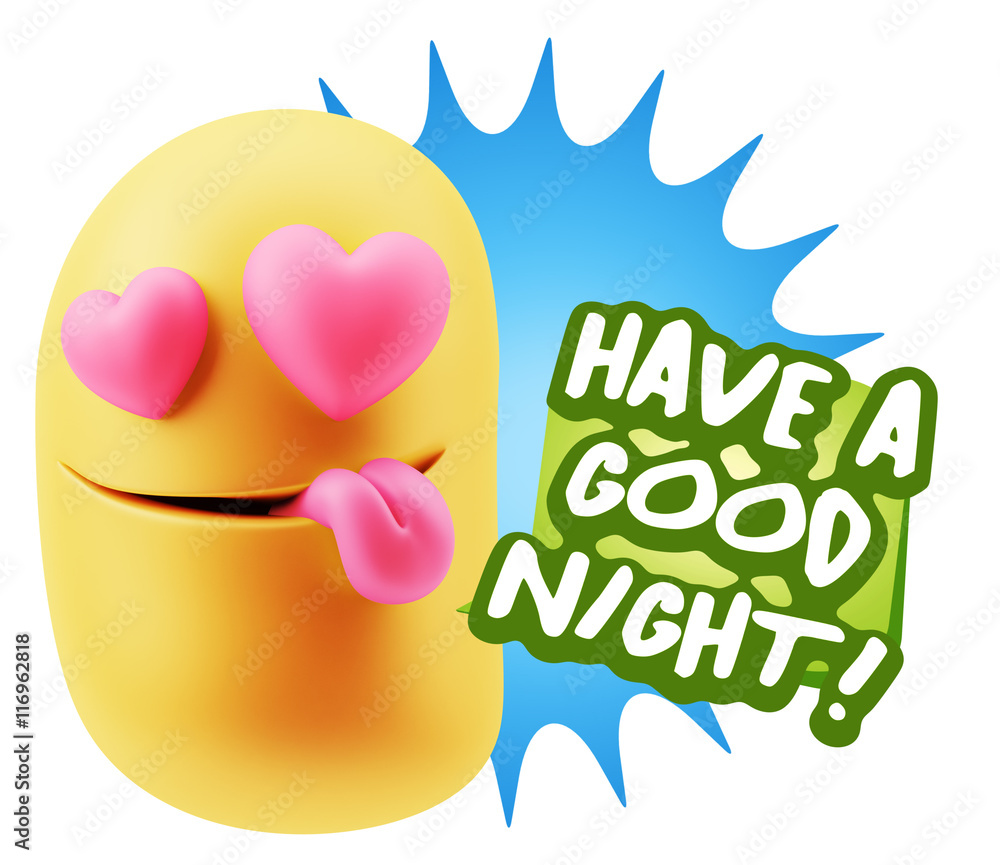 3d Rendering. Emoji in love with heart eyes saying Have A Good N 3d Rendering. Emoji in love with heart eyes saying Have A Good N