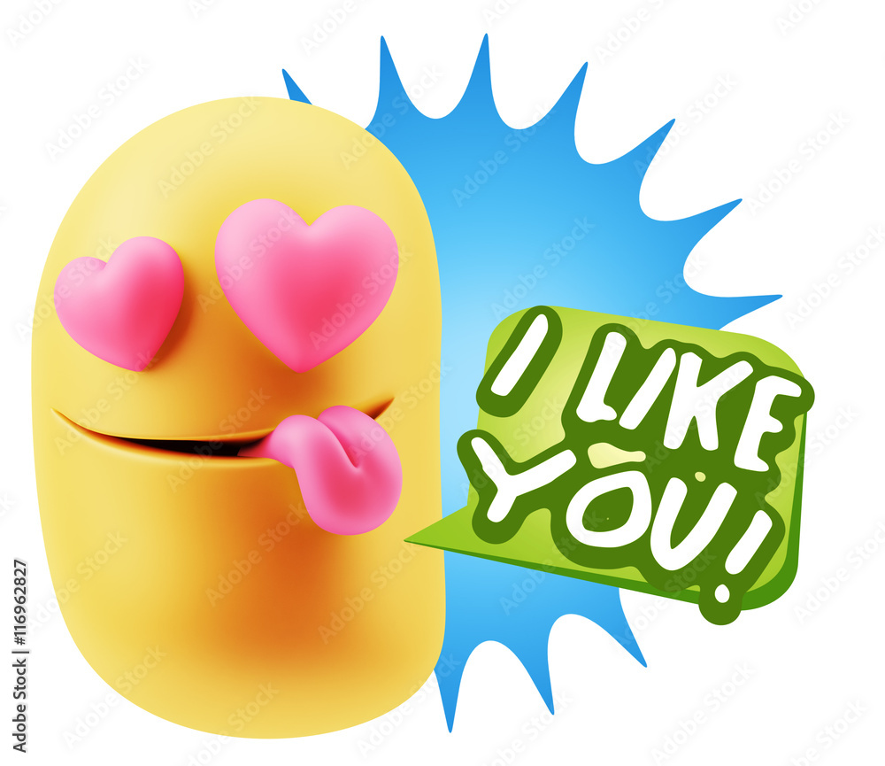 3d Rendering. Emoji in love with heart eyes saying I Like You wi 3d Rendering. Emoji in love with heart eyes saying I Like You wi