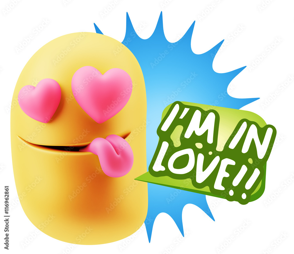 3d Rendering. Emoji in love with heart eyes saying I'm in Love w 3d Rendering. Emoji in love with heart eyes saying I'm in Love w