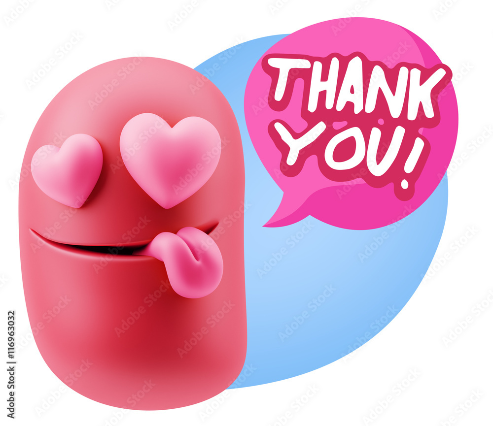 3d Rendering. Emoji in love with heart eyes saying Thank You wit 3d Rendering. Emoji in love with heart eyes saying Thank You wit