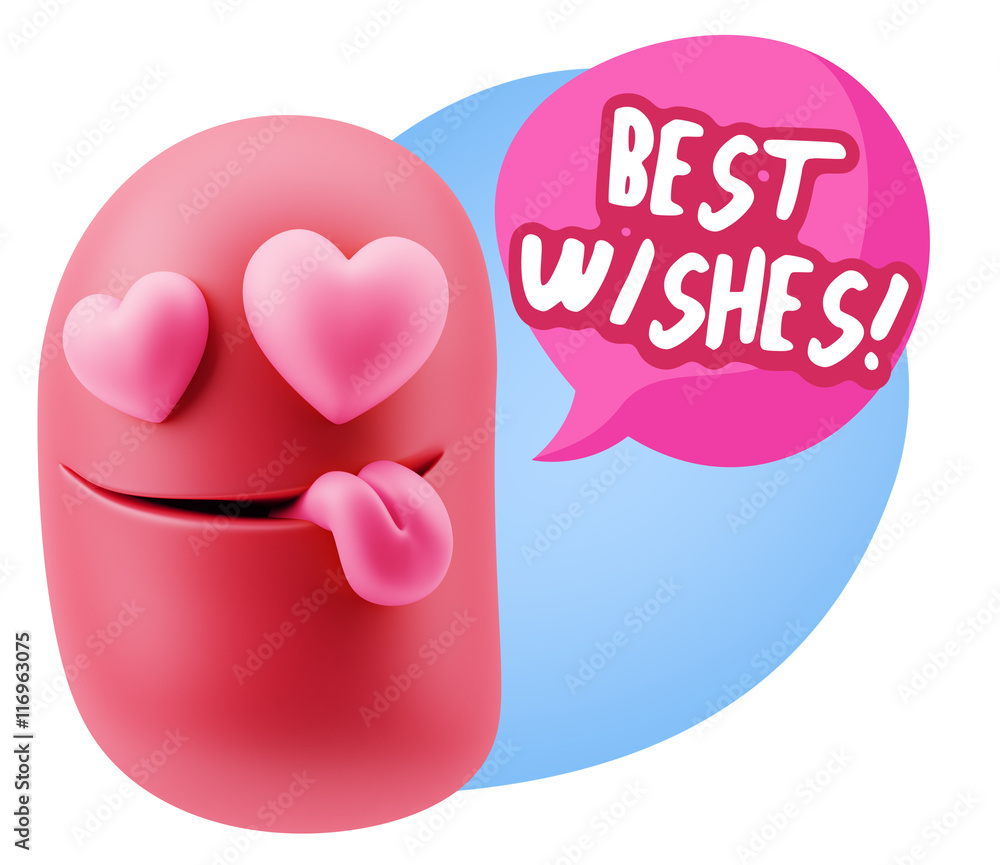 3d Rendering. Emoji in love with heart eyes saying Best Wishes w 3d Rendering. Emoji in love with heart eyes saying Best Wishes w