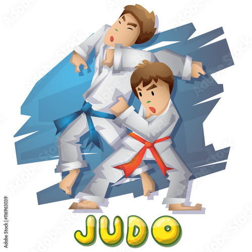 Cartoon vector judo Olympic sport with separated layers for game and animation, game design asset