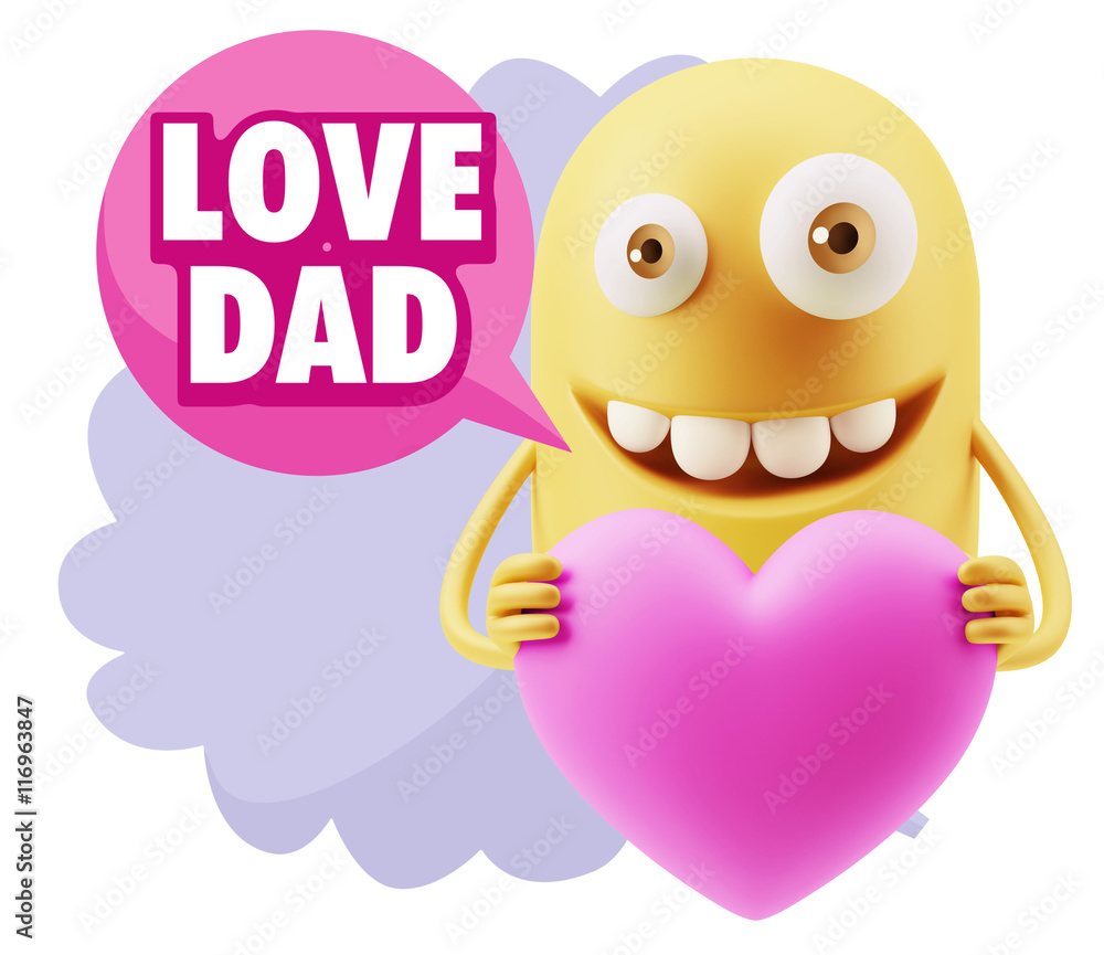 Obraz premium 3d Rendering. Emoji in love holding heart shape saying Love Dad