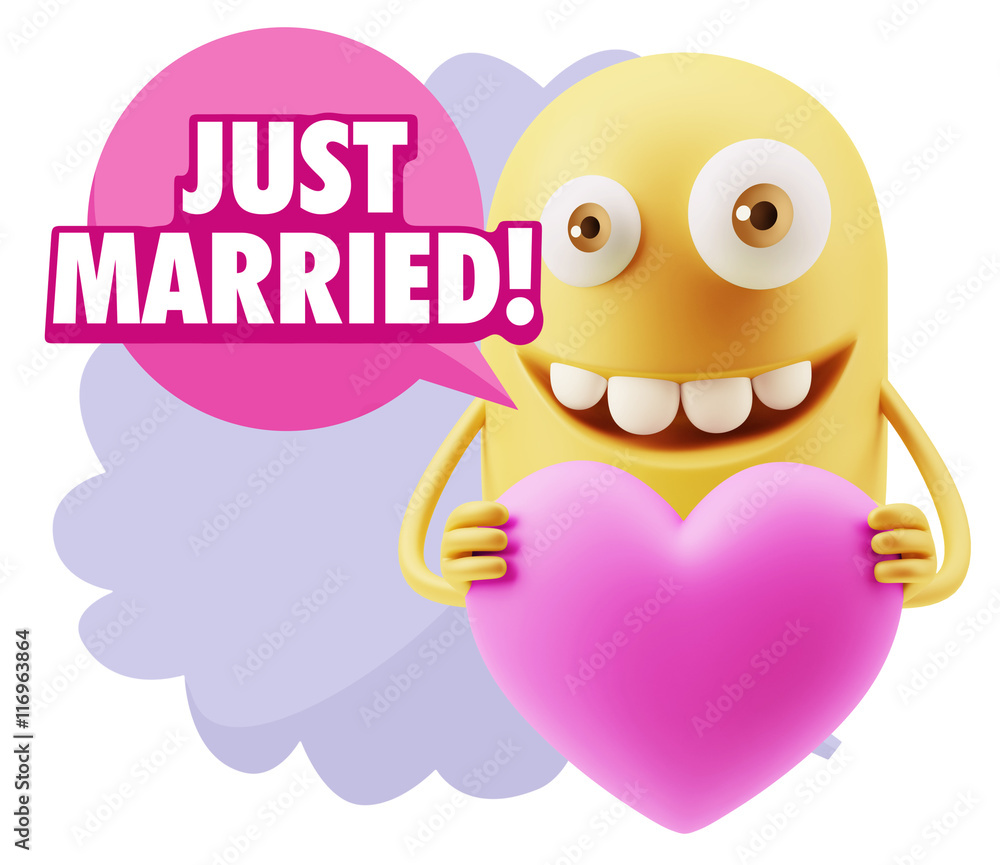 3d Rendering. Emoji in love holding heart shape saying Just Marr 3d Rendering. Emoji in love holding heart shape saying Just Marr