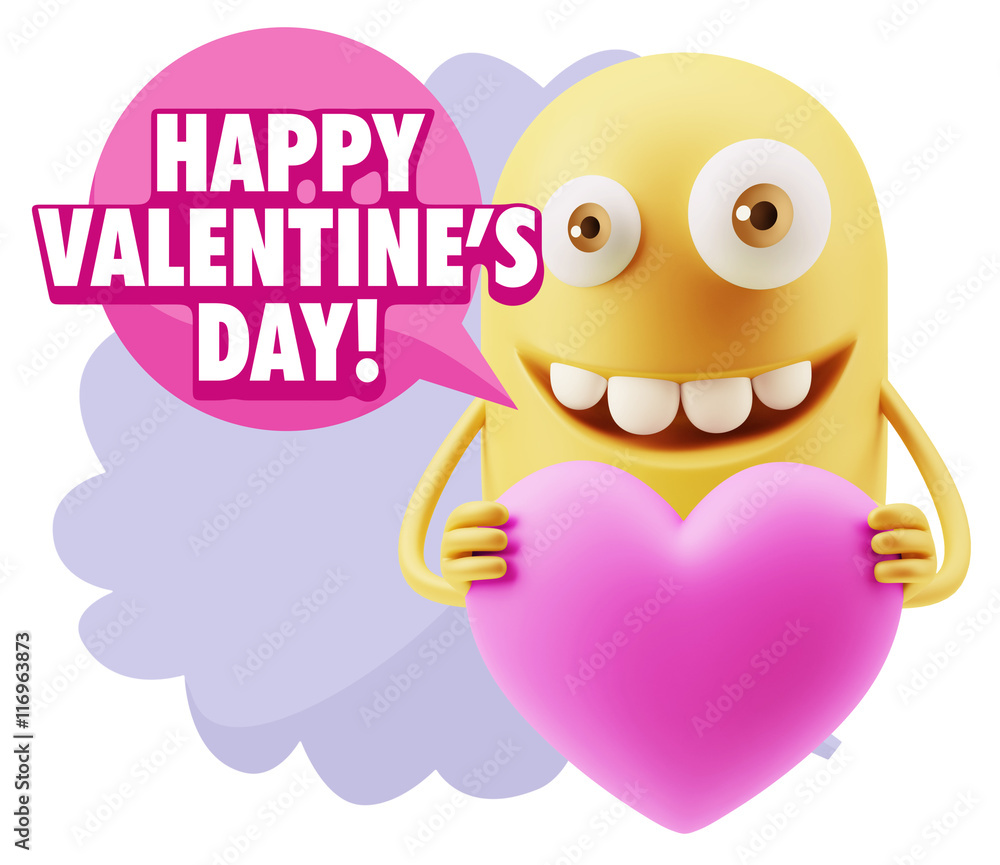 3d Rendering. Emoji in love holding heart shape saying Happy Val 3d Rendering. Emoji in love holding heart shape saying Happy Val