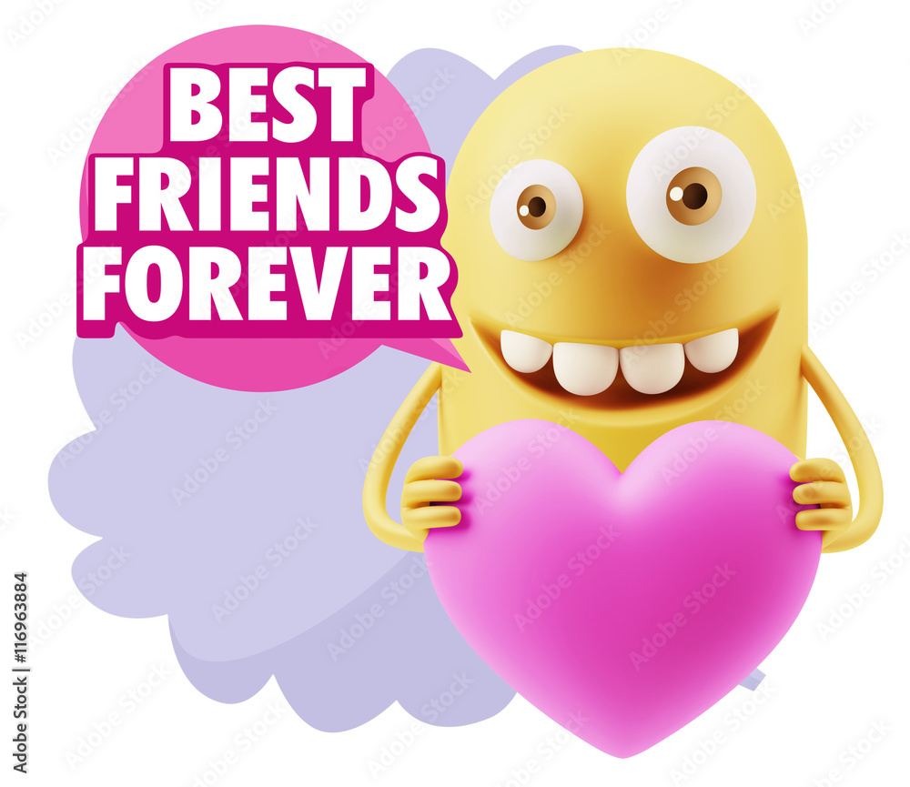 3d Rendering. Emoji in love holding heart shape saying Best Frie 3d Rendering. Emoji in love holding heart shape saying Best Frie