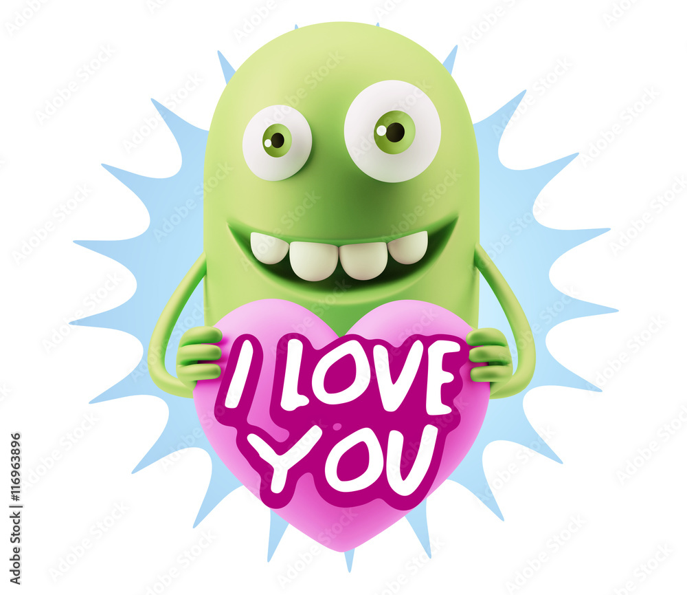3d Rendering. Emoji in love holding heart shape saying I Love Yo 3d Rendering. Emoji in love holding heart shape saying I Love Yo