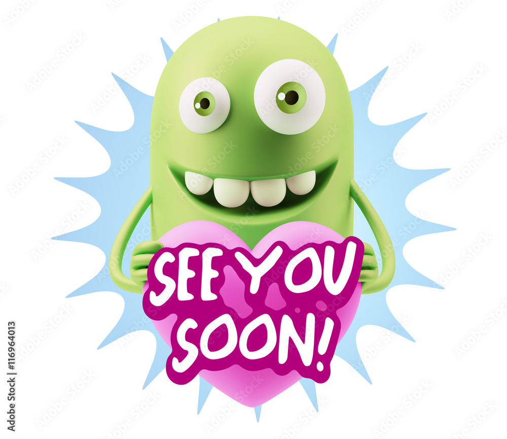 3d Rendering. Emoji in love holding heart shape saying See You S 3d Rendering. Emoji in love holding heart shape saying See You S