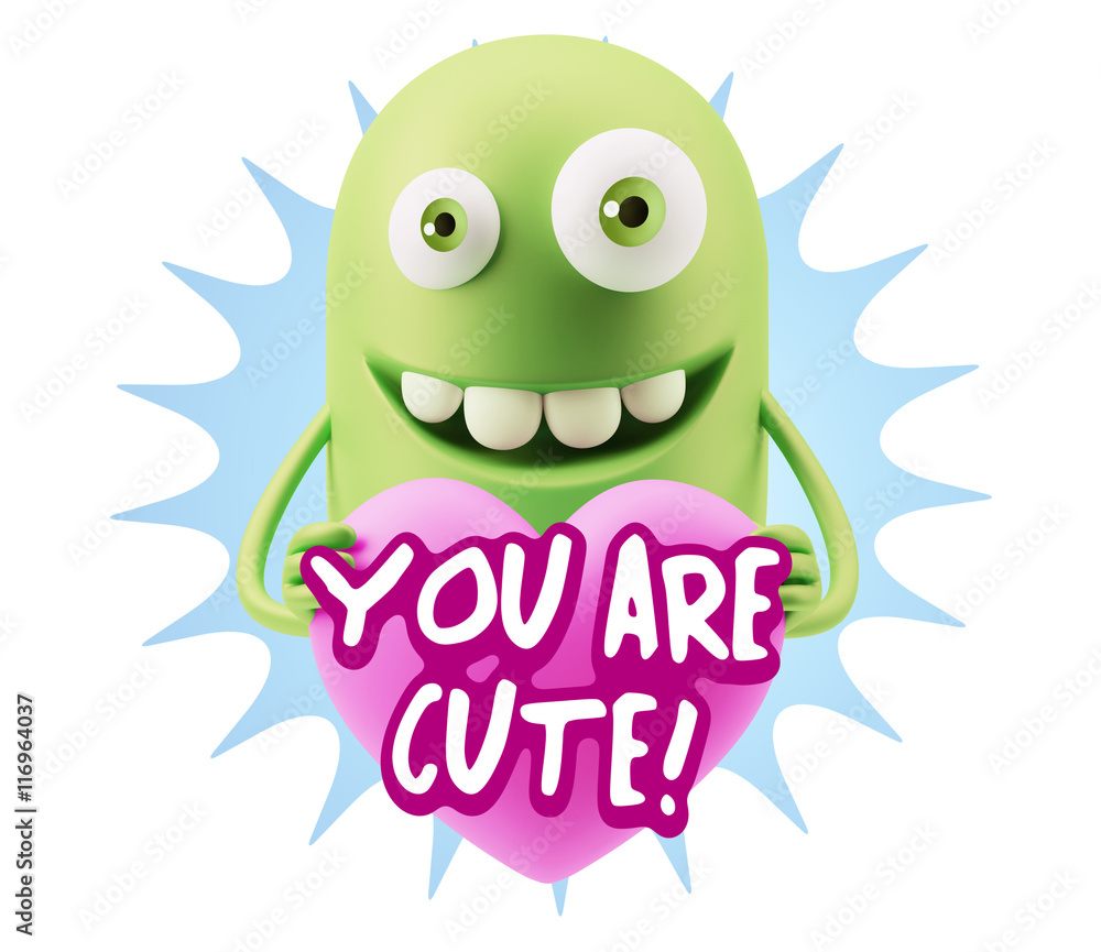 3d Rendering. Emoji in love holding heart shape saying You Are C 3d Rendering. Emoji in love holding heart shape saying You Are C