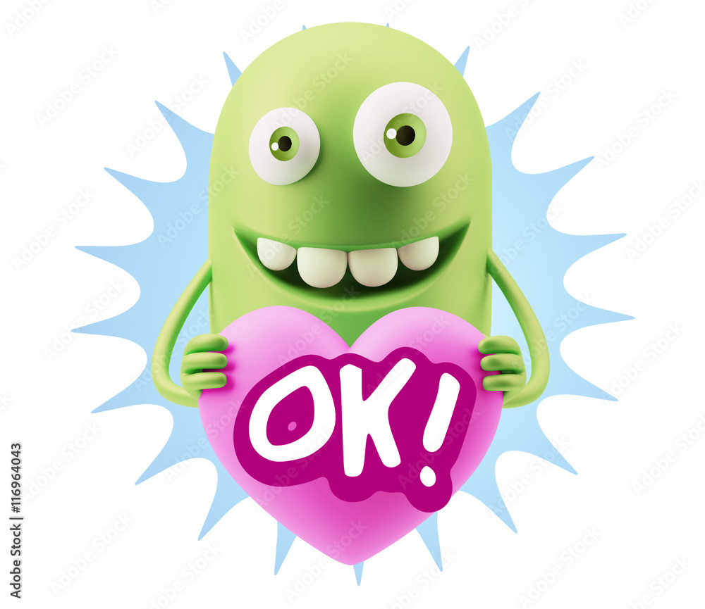 3d Rendering. Emoji in love holding heart shape saying Ok with C 3d Rendering. Emoji in love holding heart shape saying Ok with C