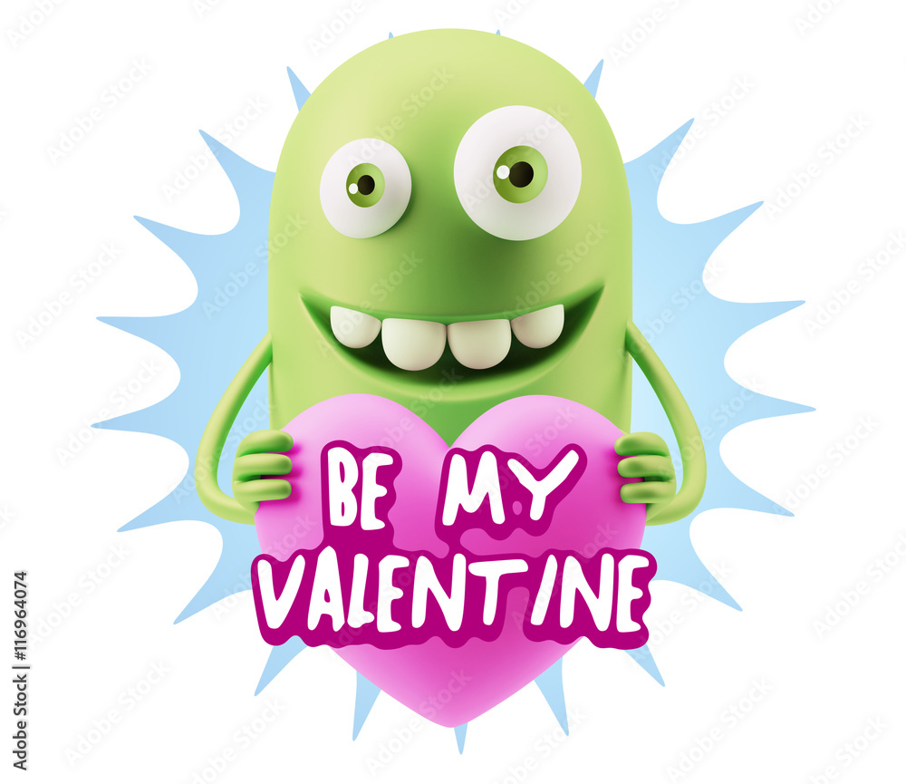 3d Rendering. Emoji in love holding heart shape saying Be My Val 3d Rendering. Emoji in love holding heart shape saying Be My Val