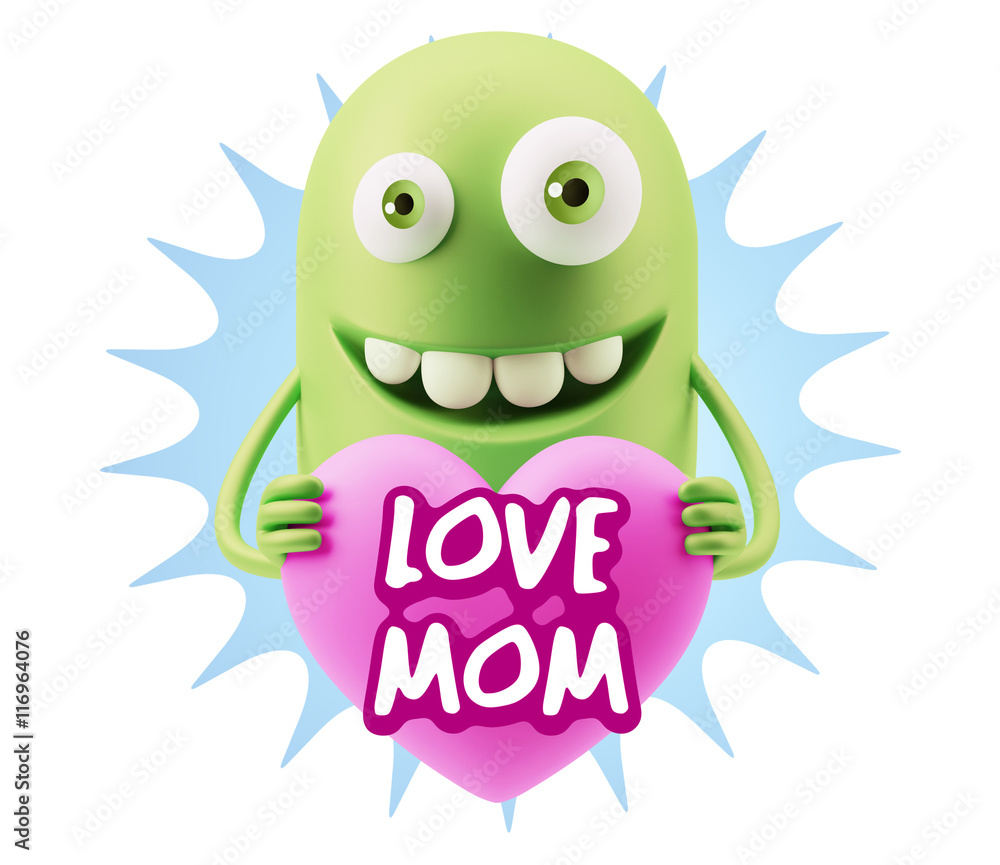 3d Rendering. Emoji in love holding heart shape saying Love Mom 3d Rendering. Emoji in love holding heart shape saying Love Mom
