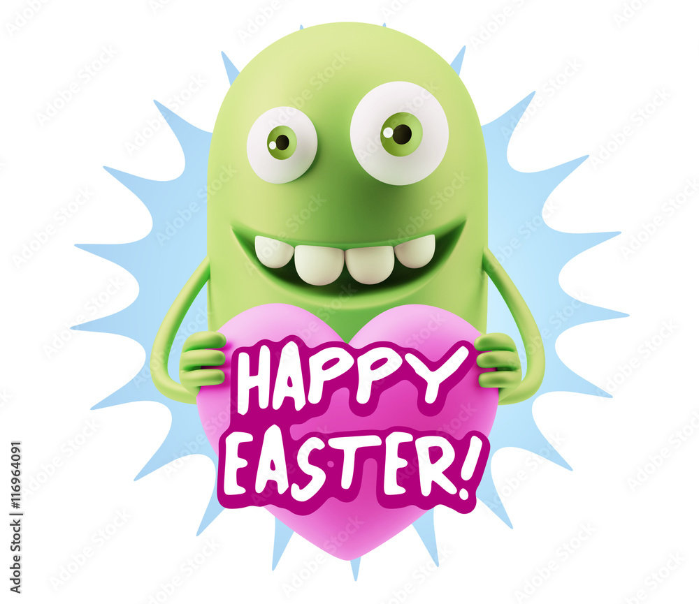 3d Rendering. Emoji in love holding heart shape saying Happy Eas 3d Rendering. Emoji in love holding heart shape saying Happy Eas