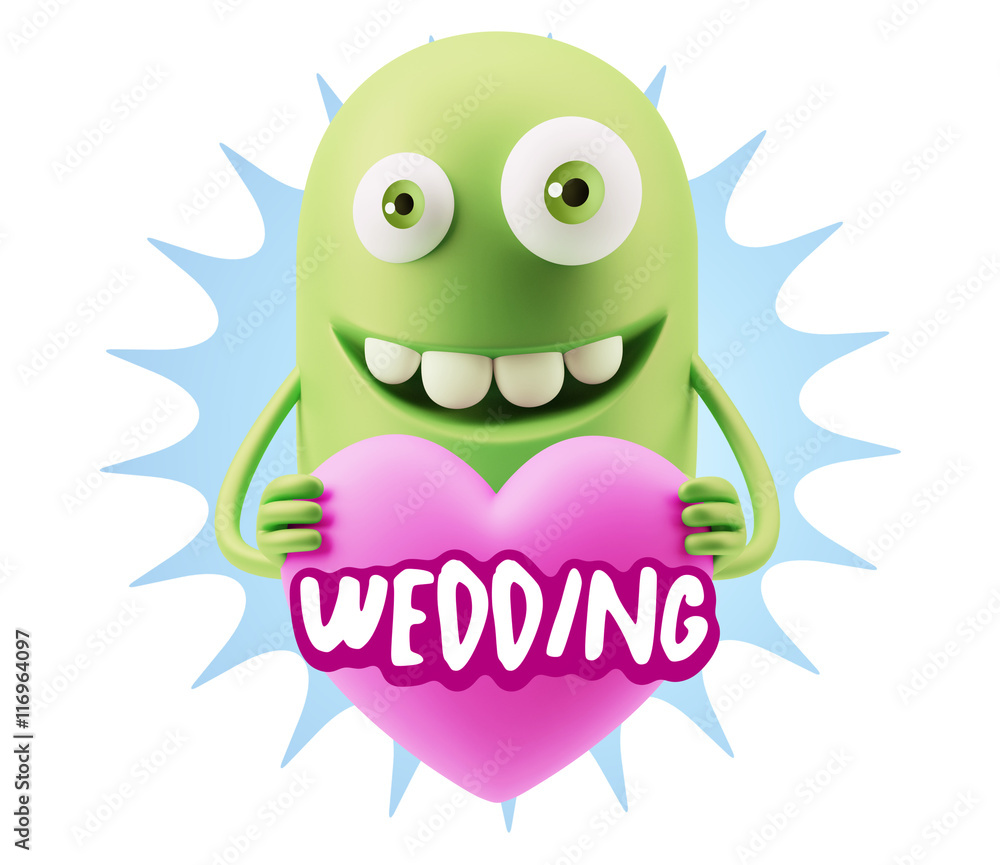 3d Rendering. Emoji in love holding heart shape saying Wedding w 3d Rendering. Emoji in love holding heart shape saying Wedding w