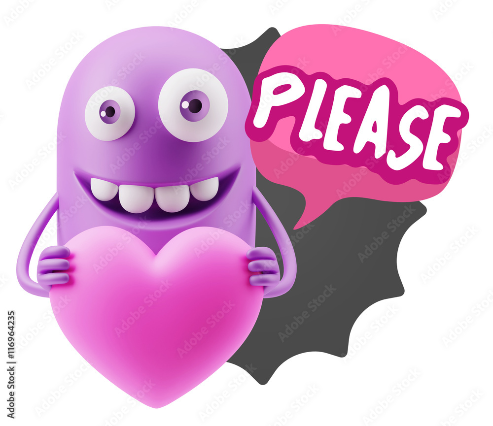3d Rendering. Emoji in love holding heart shape saying Please wi 3d Rendering. Emoji in love holding heart shape saying Please wi