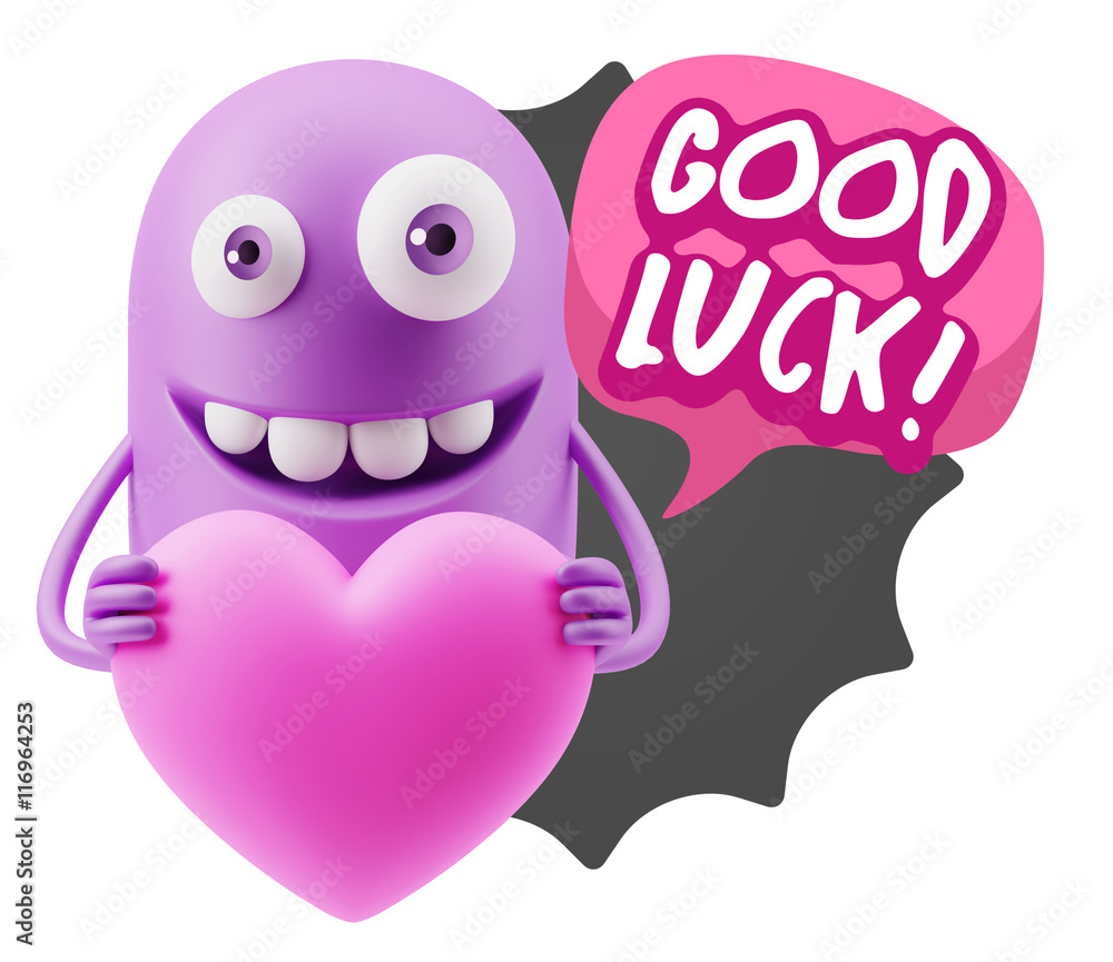 3d Rendering. Emoji in love holding heart shape saying Good Luck 3d Rendering. Emoji in love holding heart shape saying Good Luck