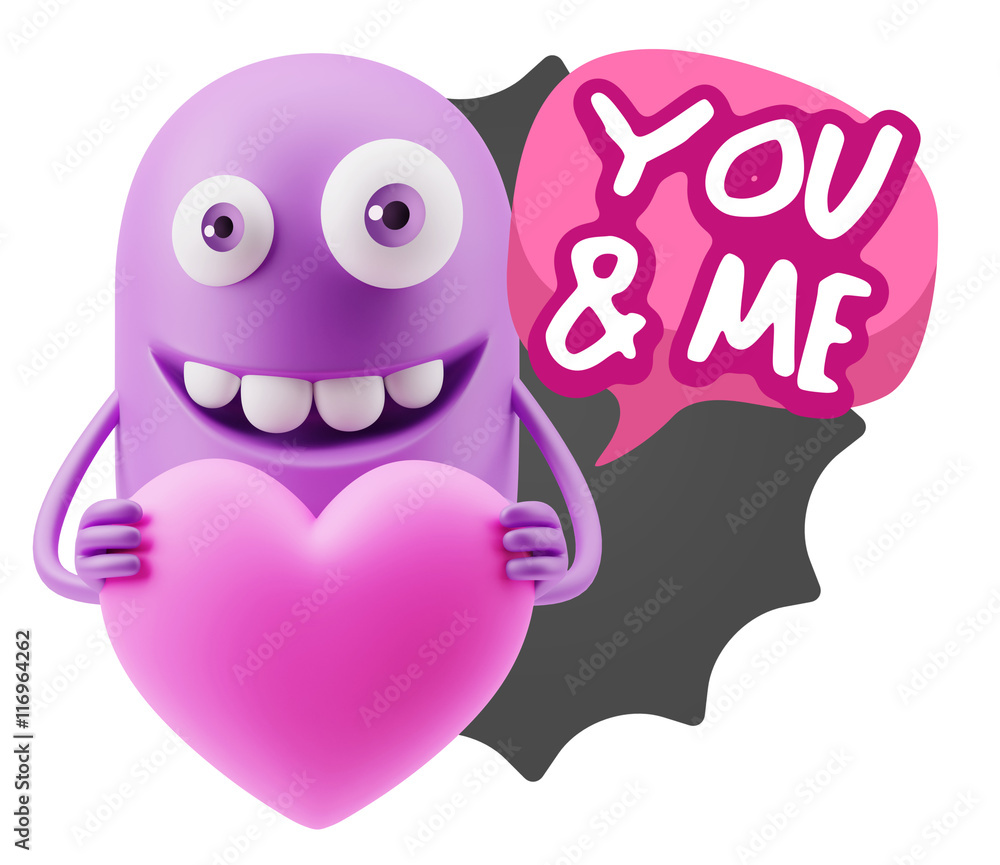 3d Rendering. Emoji in love holding heart shape saying You And M 3d Rendering. Emoji in love holding heart shape saying You And M