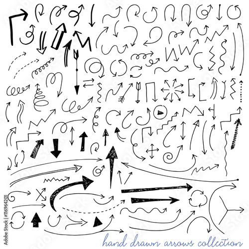 Hand drawn curved sketch vector arrows set. Vector EPS.
