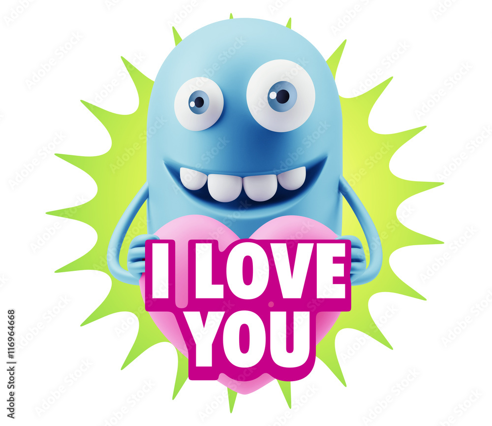 3d Rendering. Emoji in love holding heart shape saying I Love Yo 3d Rendering. Emoji in love holding heart shape saying I Love Yo