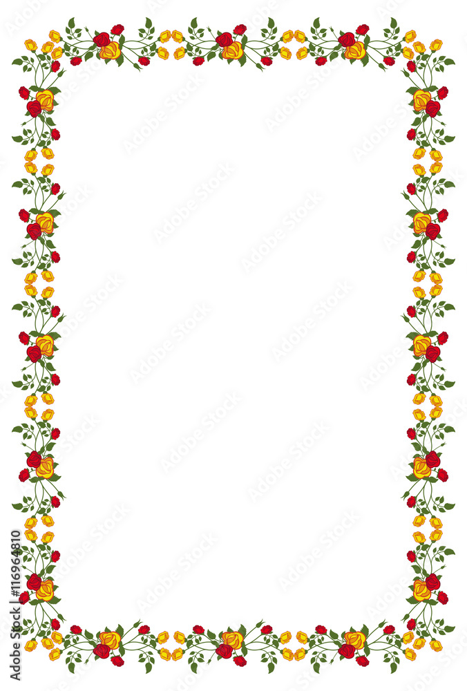 Vertical frame with red and yellow roses. Vector clip art. Vertical frame with red and yellow roses. Vector clip art.