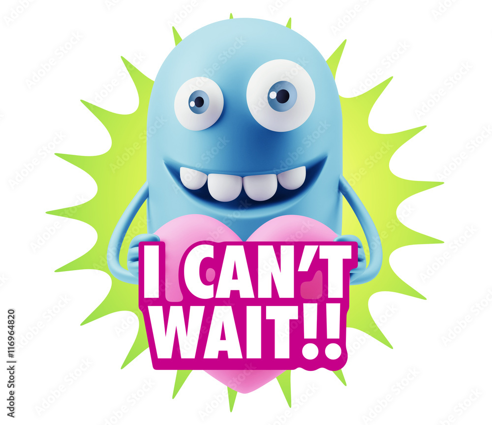 3d Rendering. Emoji in love holding heart shape saying I Can't W 3d Rendering. Emoji in love holding heart shape saying I Can't W