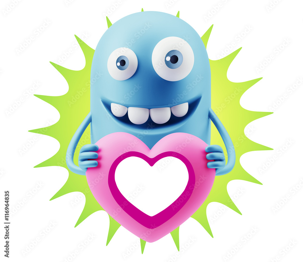 3d Rendering. Emoji in love holding heart shape saying Love with 3d Rendering. Emoji in love holding heart shape saying Love with