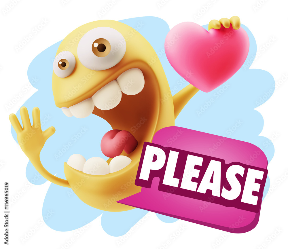 3d Rendering. Emoji in love holding heart shape saying Please wi 3d Rendering. Emoji in love holding heart shape saying Please wi