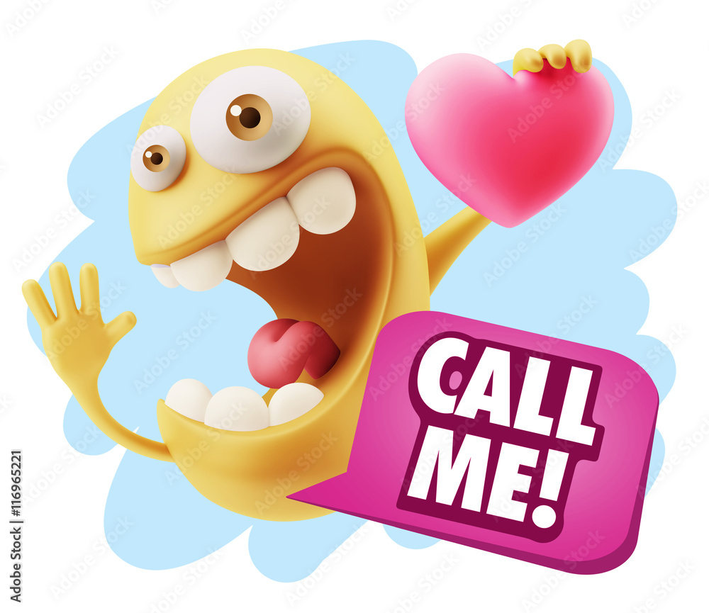 3d Rendering. Emoji in love holding heart shape saying Call Me w 3d Rendering. Emoji in love holding heart shape saying Call Me w