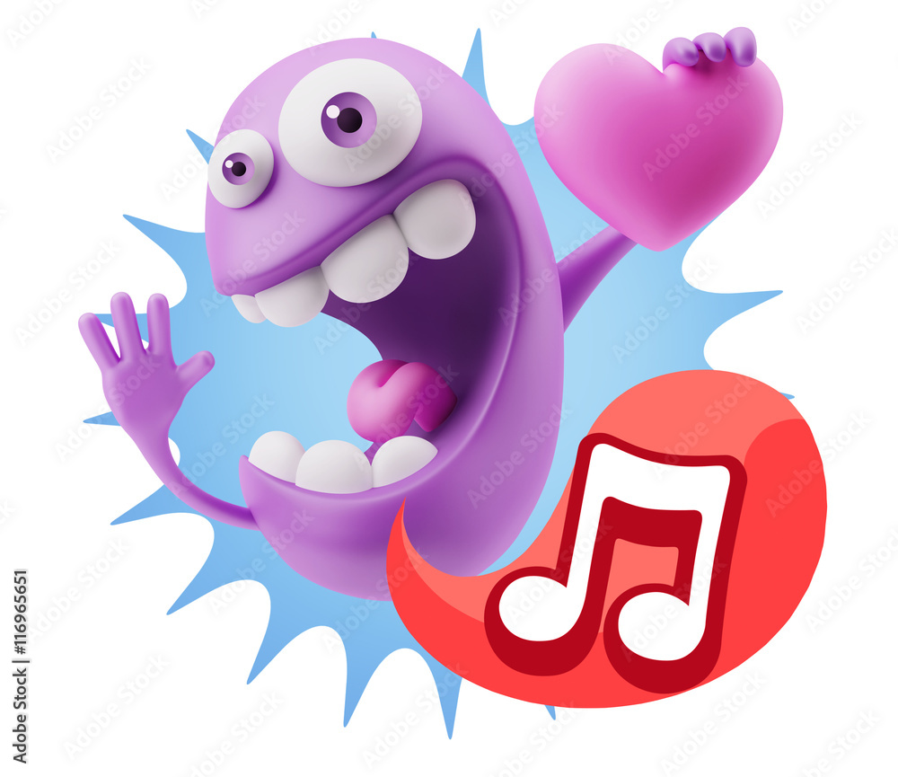 3d Rendering. Emoji in love holding heart shape saying Music Sym 3d Rendering. Emoji in love holding heart shape saying Music Sym