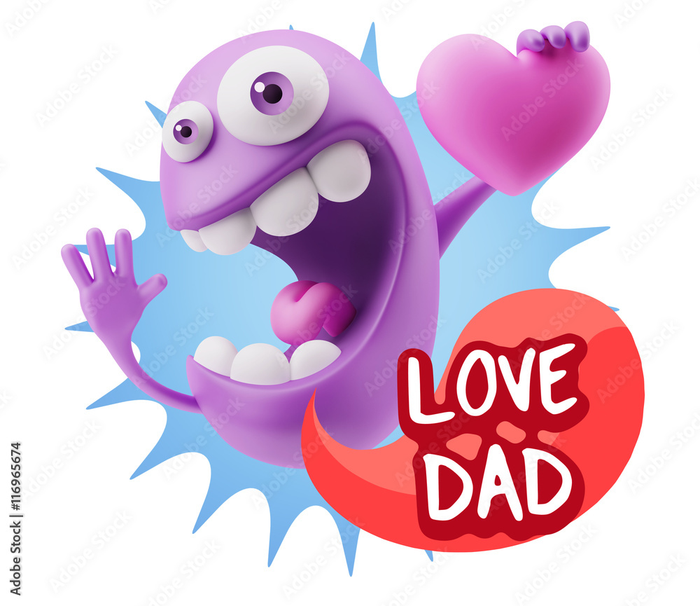 3d Rendering. Emoji in love holding heart shape saying Love Dad 3d Rendering. Emoji in love holding heart shape saying Love Dad