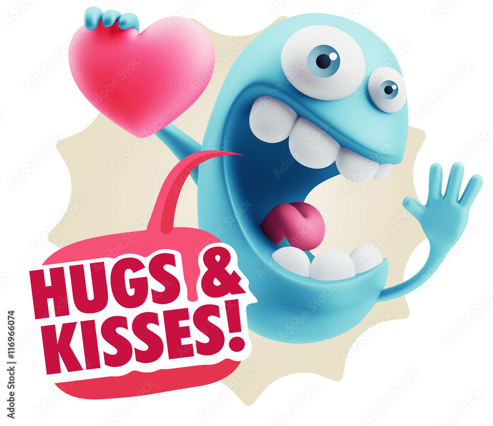 3d Rendering. Emoji in love holding heart shape saying Hugs And 3d Rendering. Emoji in love holding heart shape saying Hugs And