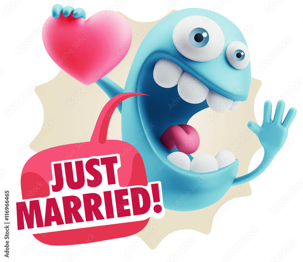 3d Rendering. Emoji in love holding heart shape saying Just Marr 3d Rendering. Emoji in love holding heart shape saying Just Marr
