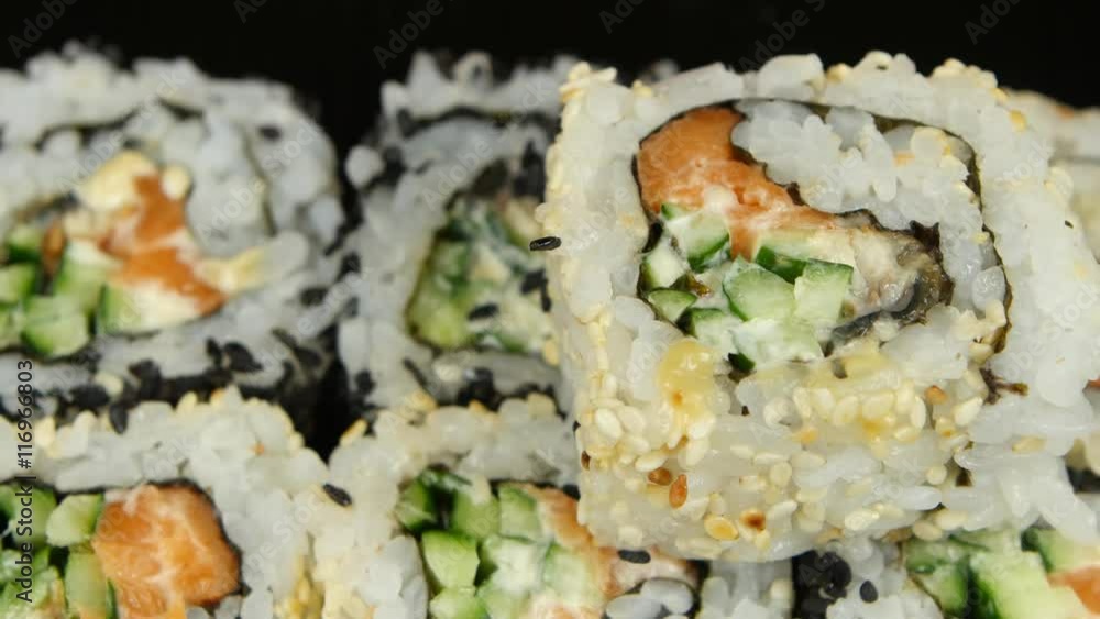 Juicy rolls ready to serve. Appetizing presentation of rolls. Close up Juicy rolls ready to serve. Appetizing presentation of rolls. Close up