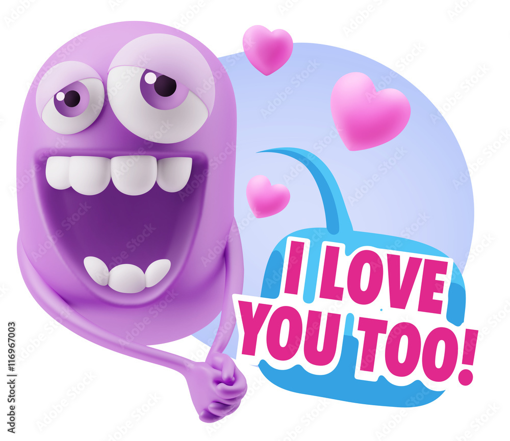 3d Rendering. Romantic Emoticon Character Face Expression with h