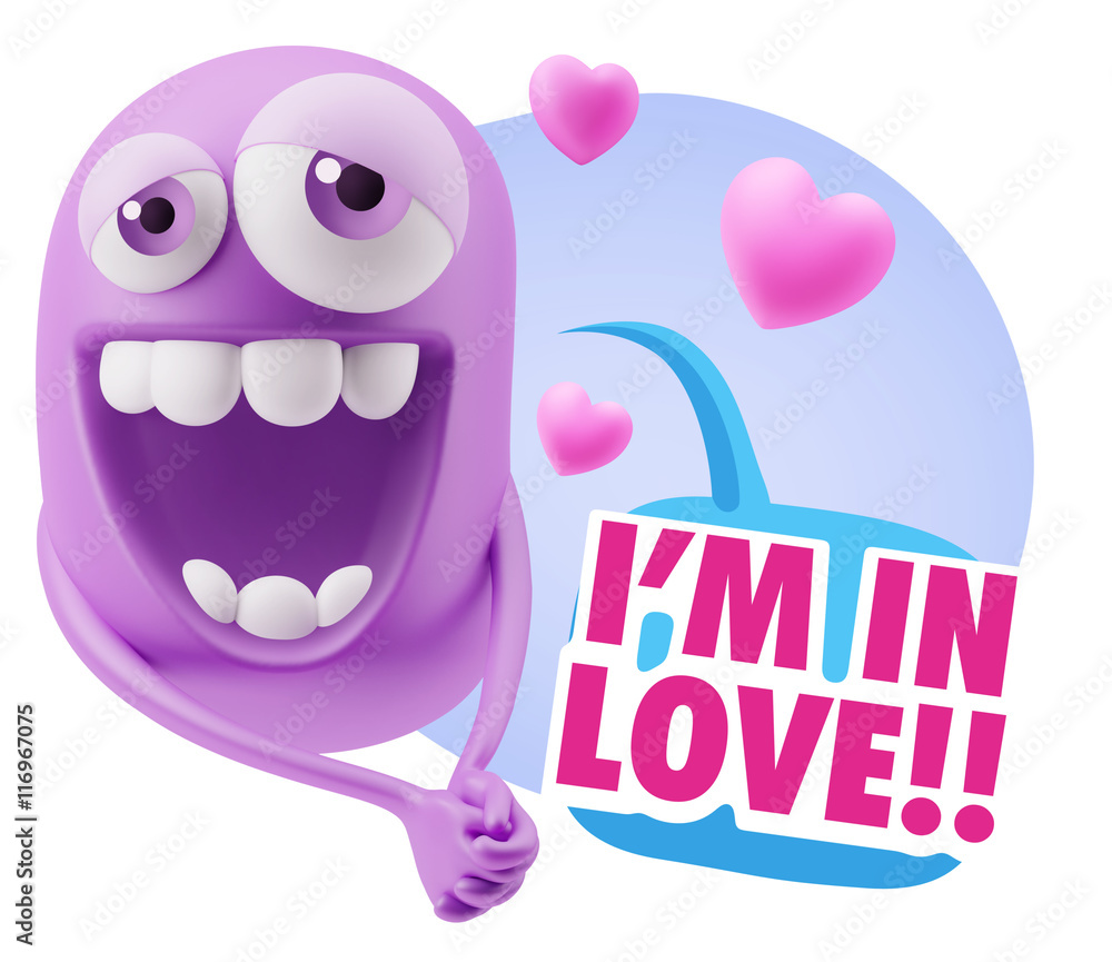 Obraz premium 3d Rendering. Romantic Emoticon Character Face Expression with h