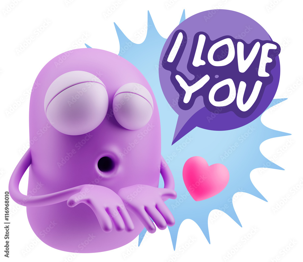 3d Rendering. Love Emoticon Face Kiss Flying Heart Shape saying 3d Rendering. Love Emoticon Face Kiss Flying Heart Shape saying