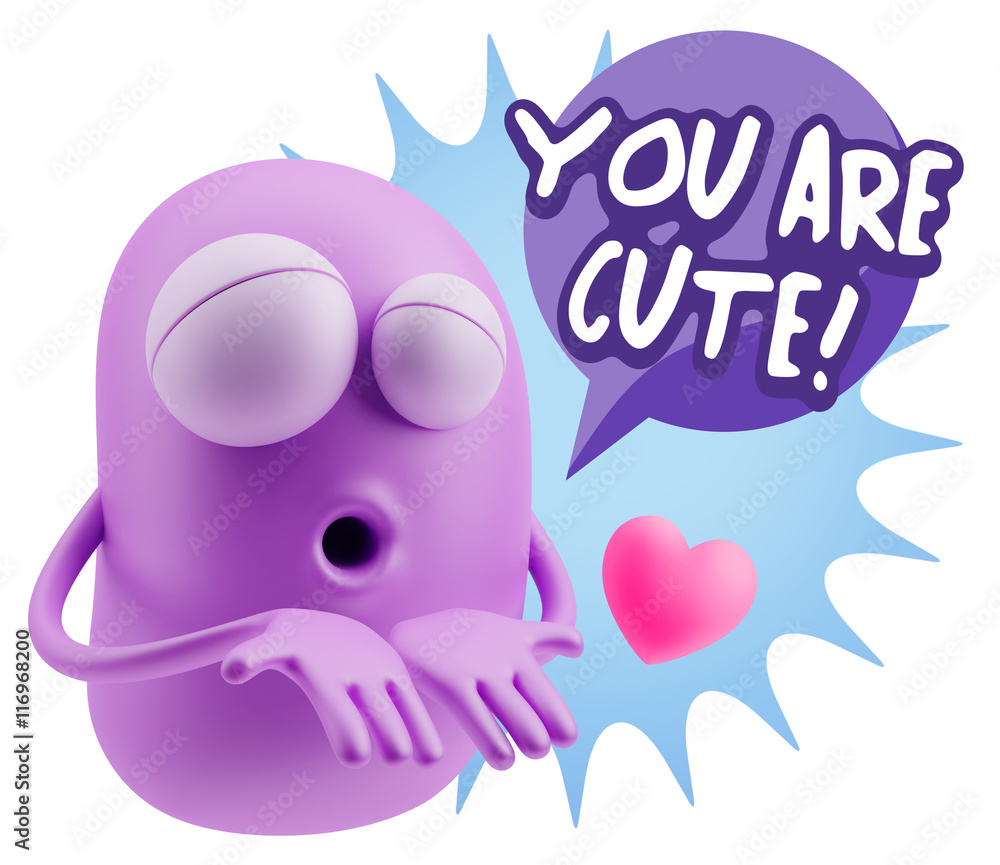 3d Rendering. Love Emoticon Face Kiss Flying Heart Shape saying 3d Rendering. Love Emoticon Face Kiss Flying Heart Shape saying