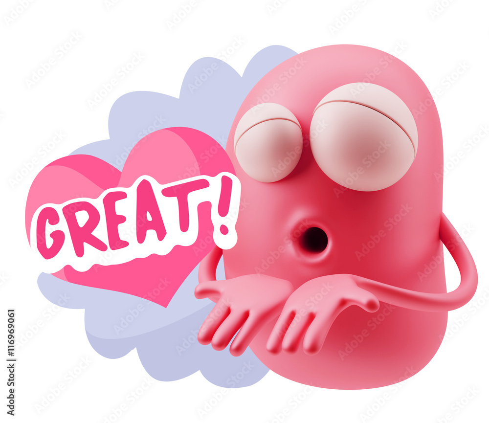 3d Rendering. Love Emoticon Face Kiss Flying Heart Shape saying 3d Rendering. Love Emoticon Face Kiss Flying Heart Shape saying