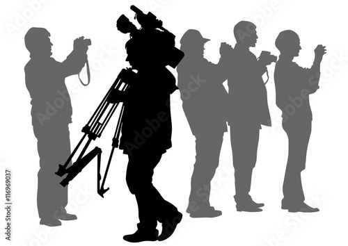 Man with a camera on white background