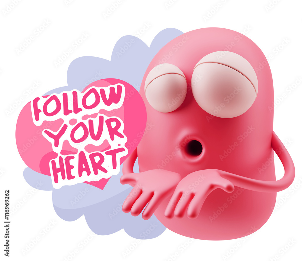 3d Rendering. Love Emoticon Face Kiss Flying Heart Shape saying 3d Rendering. Love Emoticon Face Kiss Flying Heart Shape saying