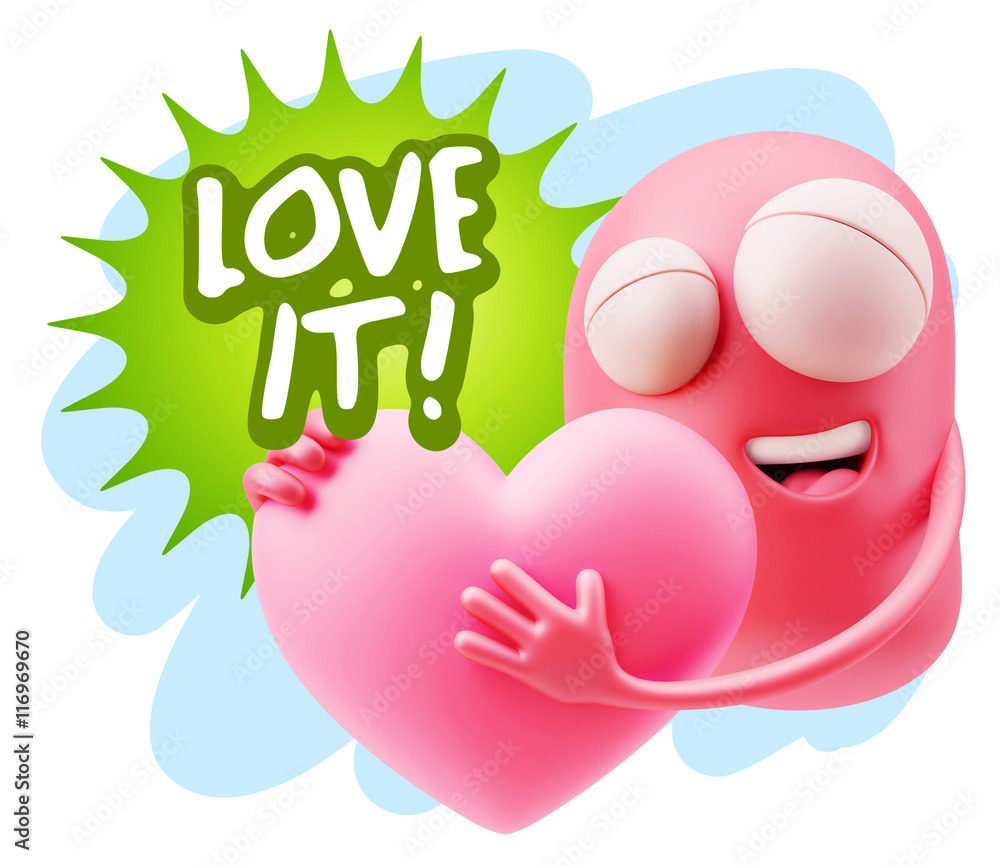 3d Rendering. Emoji in love holding heart shape saying Love It w 3d Rendering. Emoji in love holding heart shape saying Love It w