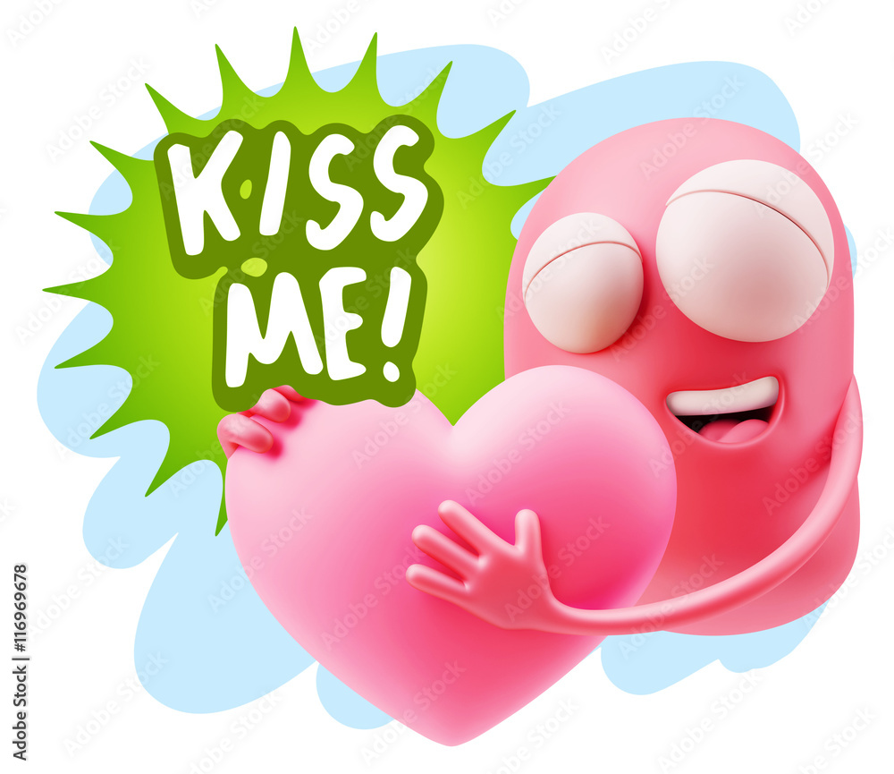 3d Rendering. Emoji in love holding heart shape saying Kiss Me w 3d Rendering. Emoji in love holding heart shape saying Kiss Me w