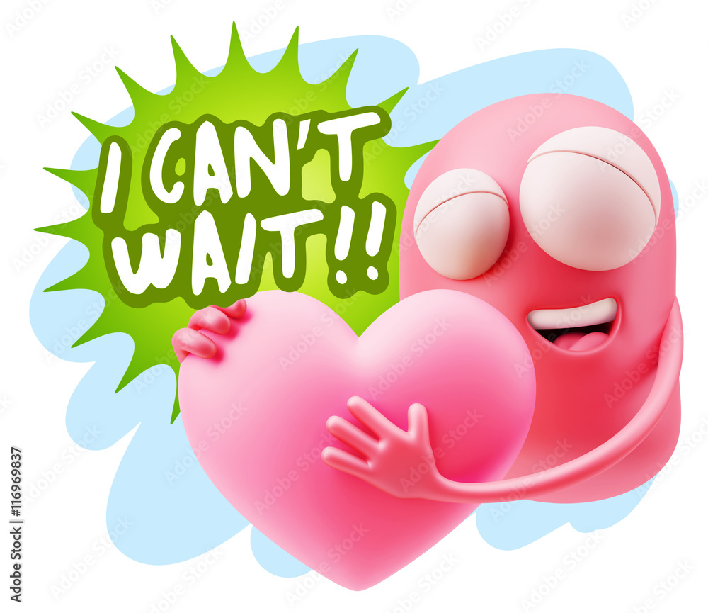 3d Rendering. Emoji in love holding heart shape saying I Can't W 3d Rendering. Emoji in love holding heart shape saying I Can't W
