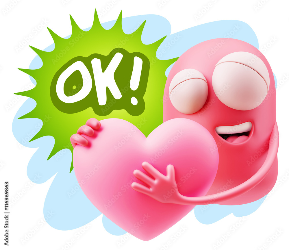 3d Rendering. Emoji in love holding heart shape saying Ok with C 3d Rendering. Emoji in love holding heart shape saying Ok with C