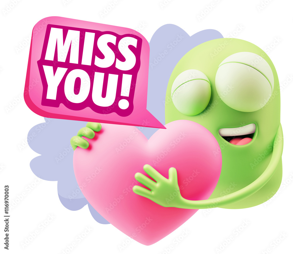 3d Rendering. Emoji in love holding heart shape saying Miss You 3d Rendering. Emoji in love holding heart shape saying Miss You