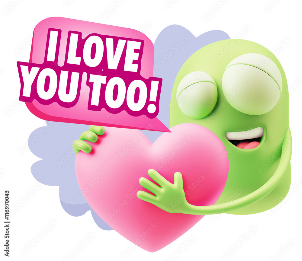 3d Rendering. Emoji in love holding heart shape saying I Love Yo 3d Rendering. Emoji in love holding heart shape saying I Love Yo