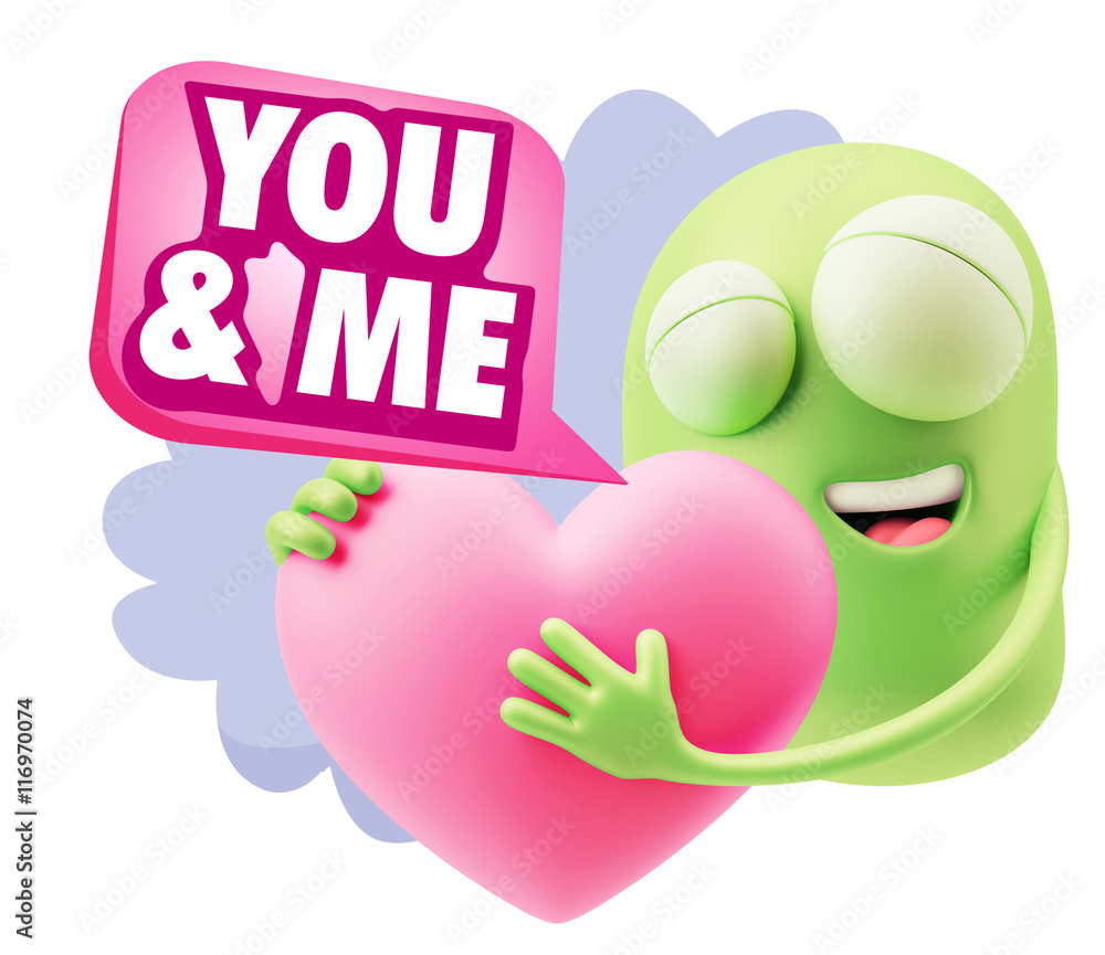 3d Rendering. Emoji in love holding heart shape saying You And M 3d Rendering. Emoji in love holding heart shape saying You And M