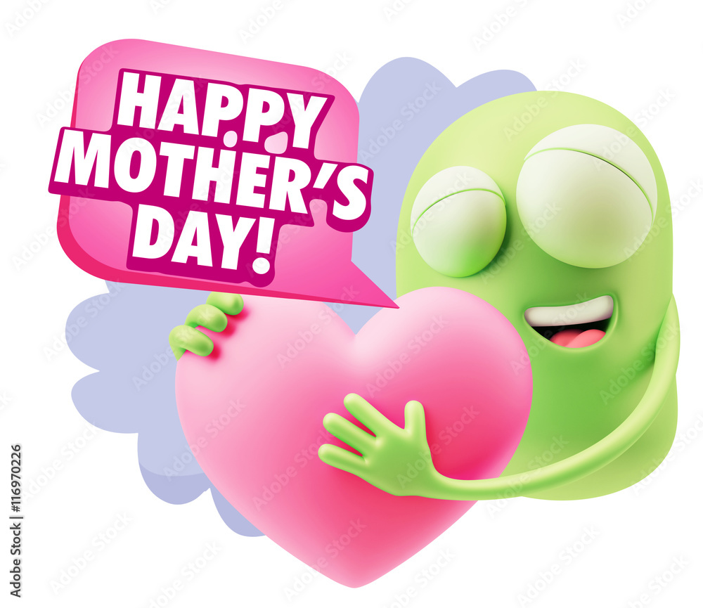 3d Rendering. Emoji in love holding heart shape saying Happy Mot 3d Rendering. Emoji in love holding heart shape saying Happy Mot