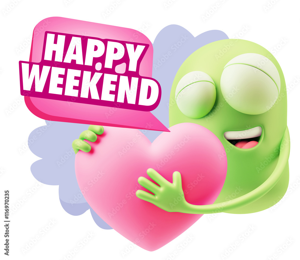 3d Rendering. Emoji in love holding heart shape saying Happy Wee 3d Rendering. Emoji in love holding heart shape saying Happy Wee